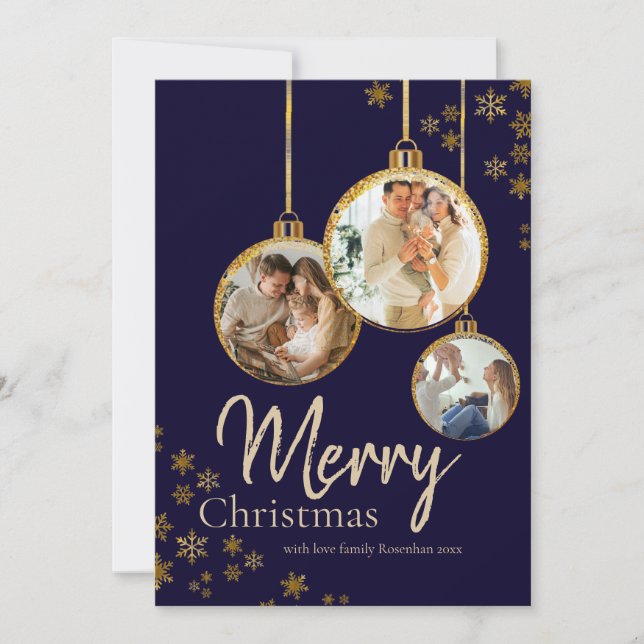 Cartes Pour Fêtes Annuelles Modern Gold Snowflakes Photo Merry Christmas (Devant)