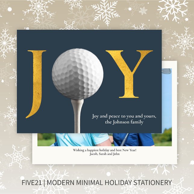 Cartes Pour Fêtes Annuelles Modern Golf Joie & Paix Marine Blue Christmas Phot (Créateur téléchargé)