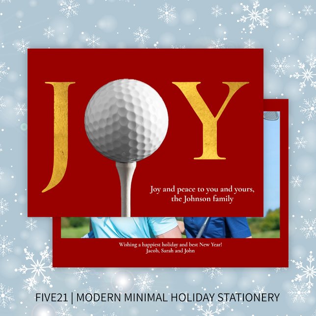 Cartes Pour Fêtes Annuelles Modern Golf Joie & Paix Red Christmas Photo (Créateur téléchargé)