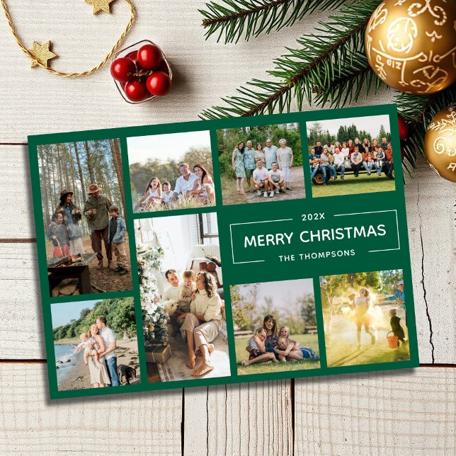 Cartes Pour Fêtes Annuelles Modern Green 8 Photo Collage Joyeux Noël (Créateur téléchargé)
