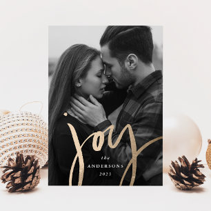 Cartes Pour Fêtes Annuelles Modern Hand-Lettered Joy Faux Gold Foil Photo