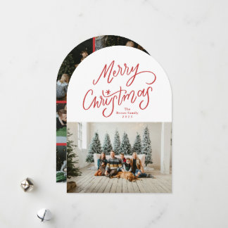 Cartes Pour Fêtes Annuelles Modern Hand-lettered Merry Christmas Arch Photo