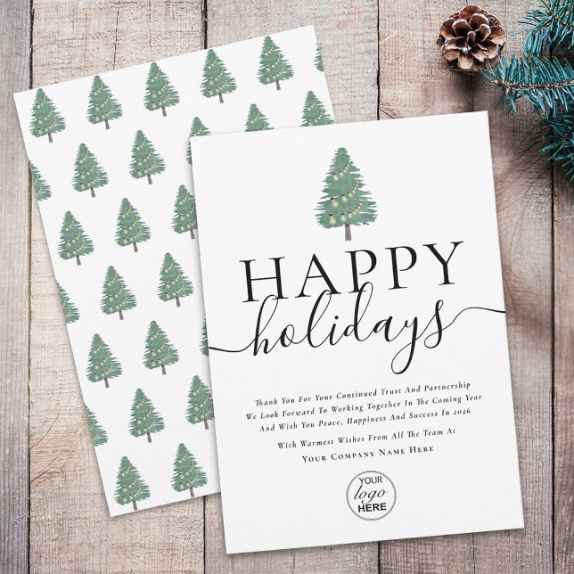 Cartes Pour Fêtes Annuelles Modern Happy Holidays Corporate Logo Business  (Modern elegant corporate logo happy holidays Tree and Lights business card )