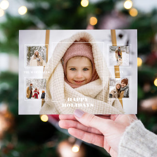 Cartes Pour Fêtes Annuelles Modern Happy Holidays Thin Line Border 5-Photo