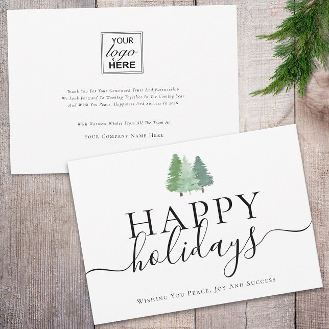 Cartes Pour Fêtes Annuelles Modern Happy Holidays Woodland Business Logo (Modern stylish Happy holidays woodland custom business logo holiday card)