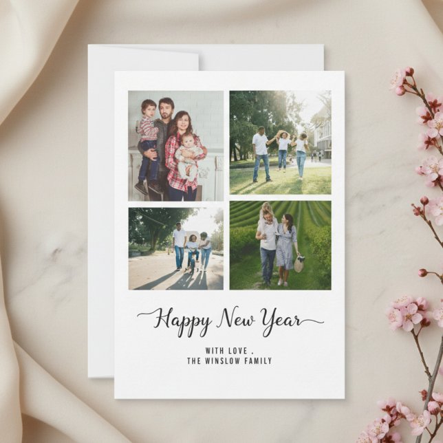 Cartes Pour Fêtes Annuelles Modern Happy New Year Photo Collage Card | Elegant (Créateur téléchargé)