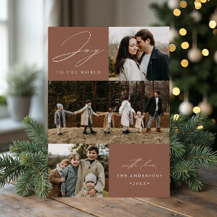 Cartes Pour Fêtes Annuelles Modern Joy to the World Mocha Marron 4 Photo