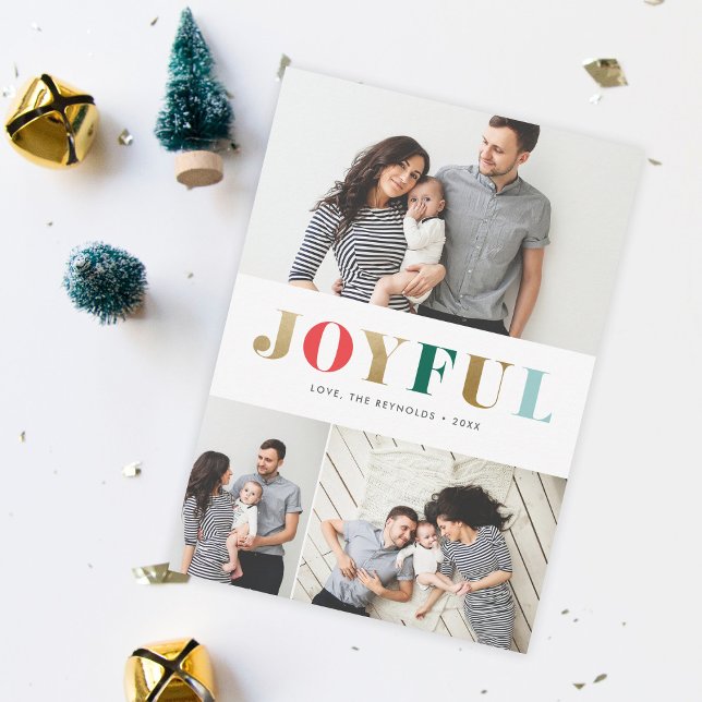 Cartes Pour Fêtes Annuelles Modern Joyful 3 Photo Collage Noël (Créateur téléchargé)
