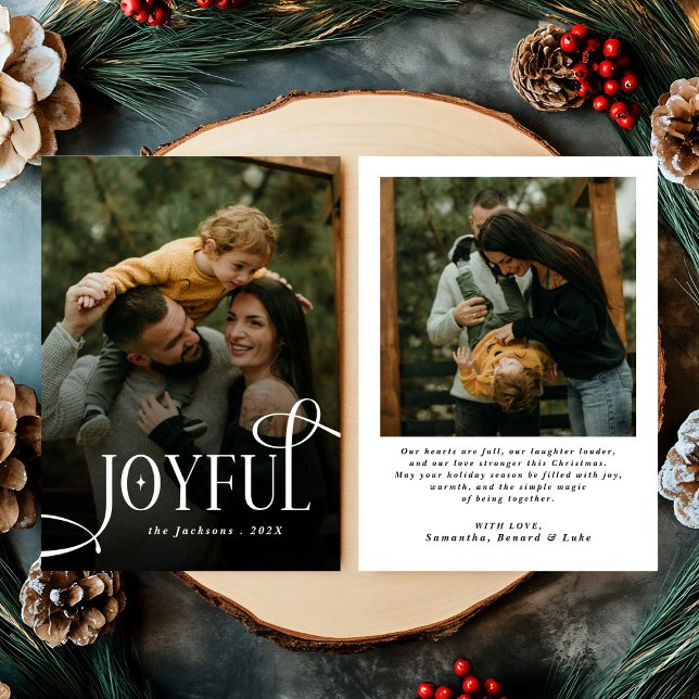 Cartes Pour Fêtes Annuelles Modern Joyful Family 2 Photo Christmas  (Créateur téléchargé)
