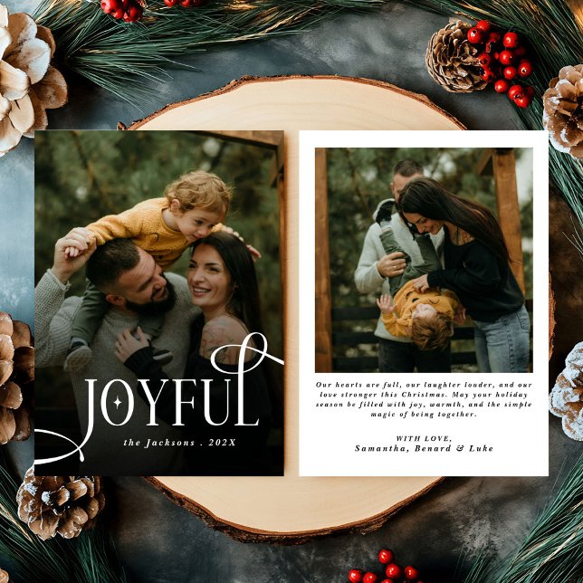 Cartes Pour Fêtes Annuelles Modern Joyful Family 2 Photo Christmas  (Créateur téléchargé)