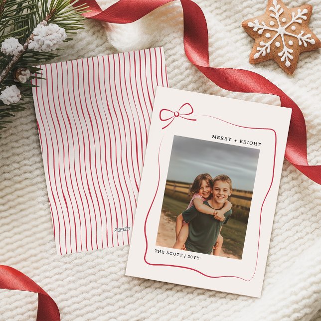 Cartes Pour Fêtes Annuelles Modern Kids Red Bow Family Photo Christmas (Créateur téléchargé)