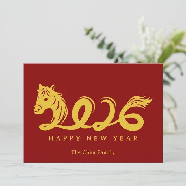 Cartes Pour Fêtes Annuelles Modern Lunar New Year Horse 2026 (Debout devant)