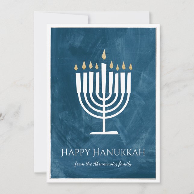 Cartes Pour Fêtes Annuelles Modern Menorah Hanukkah Card with Photo Backer (Devant)