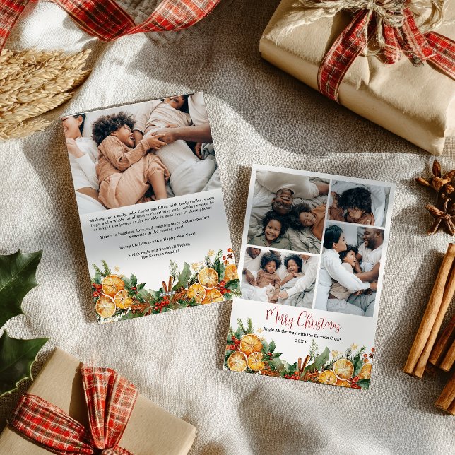 Cartes Pour Fêtes Annuelles Modern merry Christmas Citrus family 5 photos (Modern merry Christmas Citrus family 5 photos Holiday Card)