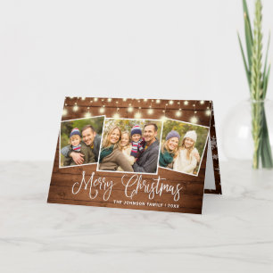 Cartes Pour Fêtes Annuelles Modern Merry Christmas Rustic 3 PHOTO Greeting