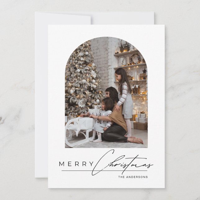 Cartes Pour Fêtes Annuelles Modern Minimal Script Arch Family Photo Christmas (Devant)