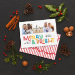 Cartes Pour Fêtes Annuelles Modern minimal typography 3 photo Christmas fun Ho<br><div class="desc">All may not be calm but all can still be bright with this fun modern colorful Christmas card. With space for 3 square photographs,  available in a selection of colours.</div>
