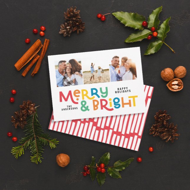 Cartes Pour Fêtes Annuelles Modern minimal typography 3 photo Christmas fun Ho (Créateur téléchargé)