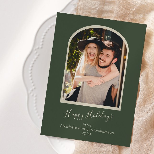Cartes Pour Fêtes Annuelles Modern Minimalist Custom Arch Photo Green (Créateur téléchargé)