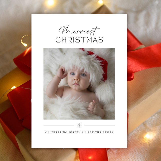 Cartes Pour Fêtes Annuelles Modern Minimalist Cute Babys First Christmas Photo (Créateur téléchargé)