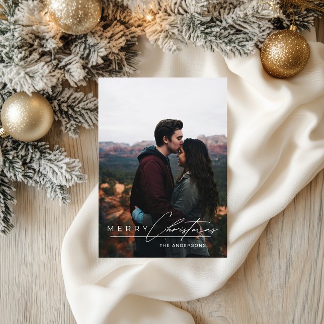 Cartes Pour Fêtes Annuelles Modern Minimalist Script 1 Photo Merry Christmas (Créateur téléchargé)