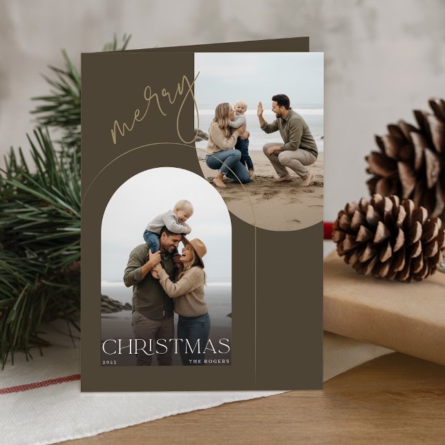 Cartes Pour Fêtes Annuelles Modern Olive 3 Beach Photo Christms Folded (Créateur téléchargé)