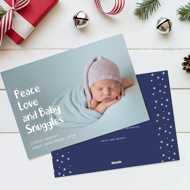 Cartes Pour Fêtes Annuelles Modern Peace Love Cute Baby First Christmas Photo (Créateur téléchargé)