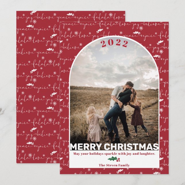 Cartes Pour Fêtes Annuelles Modern photo arch Christmas saying pattern (Devant / Derrière)