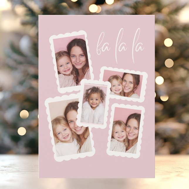 Cartes Pour Fêtes Annuelles Modern Pink “Fa La La” Multi Photo Christmas  (Créateur téléchargé)