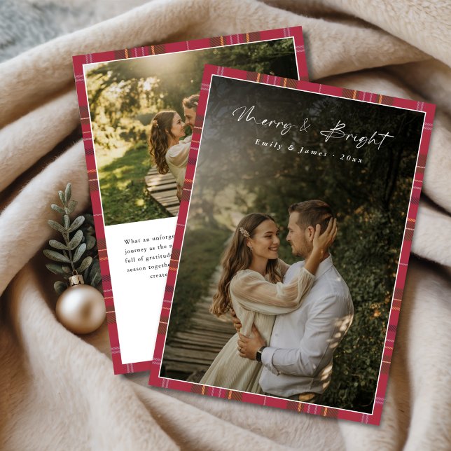 Cartes Pour Fêtes Annuelles Modern Plaid Newlywed First Christmas 2 Photo (Créateur téléchargé)