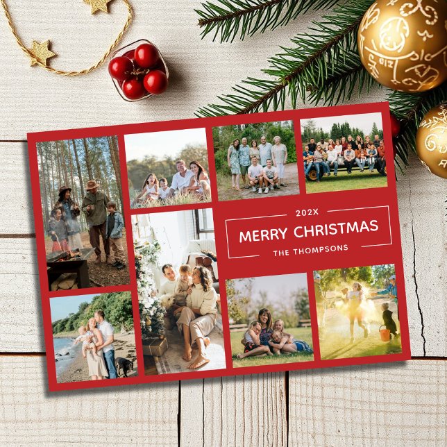 Cartes Pour Fêtes Annuelles Modern Red 8 Photo Collage Joyeux Noël (Créateur téléchargé)