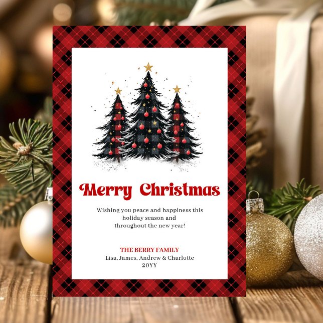 Cartes Pour Fêtes Annuelles Modern Red Black Plaid Christmas Greeting (Modern Red Black Plaid Christmas Greeting Holiday Card)