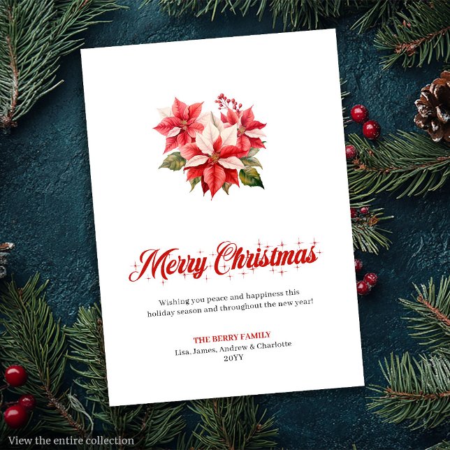 Cartes Pour Fêtes Annuelles Modern Red White Poinsettia Bouquet Holiday Cards (Modern Red White Poinsettia Bouquet Holiday Greeting)
