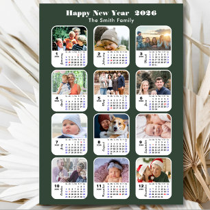 Cartes Pour Fêtes Annuelles Modern Sage Green 2025 Calendrier 12 Photo Collage