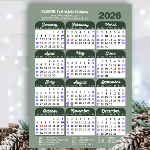 Cartes Pour Fêtes Annuelles Modern Sage Green 2025 Calendrier Business Simple