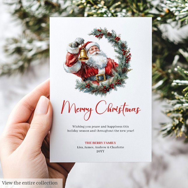 Cartes Pour Fêtes Annuelles Modern Santa Claus Pine Wreath Christmas Greeting  (Modern Santa Claus Pine Wreath Christmas Greeting Card)