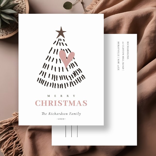 Cartes Pour Fêtes Annuelles Modern Scandi Minimal Blush Heart Christmas Tree (Créateur téléchargé)