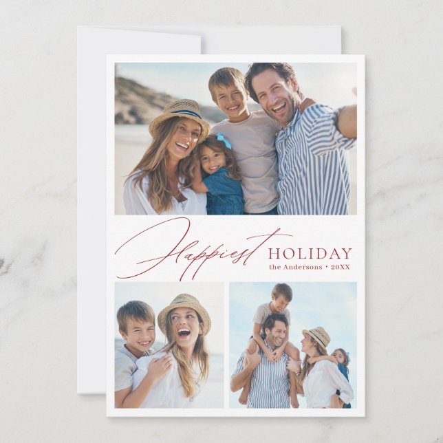 Cartes Pour Fêtes Annuelles Modern Script Family 3 Photo Happest Holiday card (Devant)
