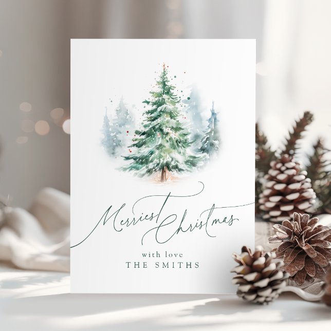 Cartes Pour Fêtes Annuelles Modern Script Merriest Christmas Tree (Modern Script Merriest Christmas Tree Holiday Card)