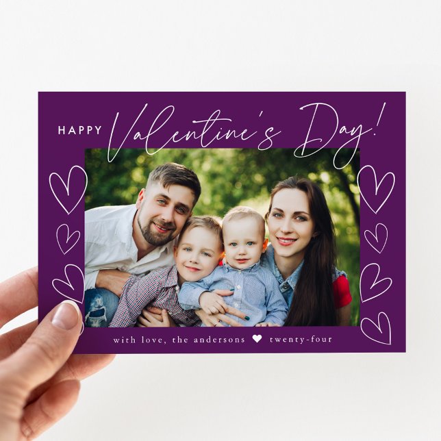 Cartes Pour Fêtes Annuelles Modern Script Purple Valentine's Day Photo (Créateur téléchargé)