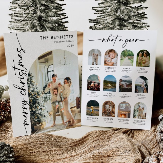 Cartes Pour Fêtes Annuelles Modern Script What A Year Merry Christmas Photo (Créateur téléchargé)