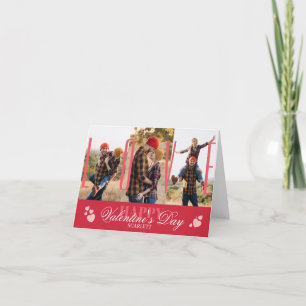 Cartes Pour Fêtes Annuelles Modern Simple 3 Photo Red Valentine's Day Folded
