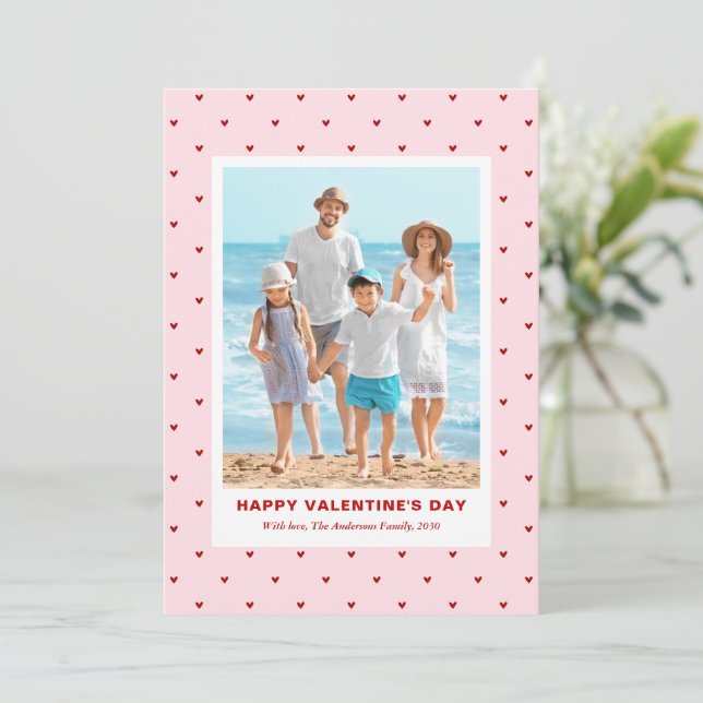 Cartes Pour Fêtes Annuelles Modern Simple Red Pink Hearts Photo Valentines Day (Debout devant)