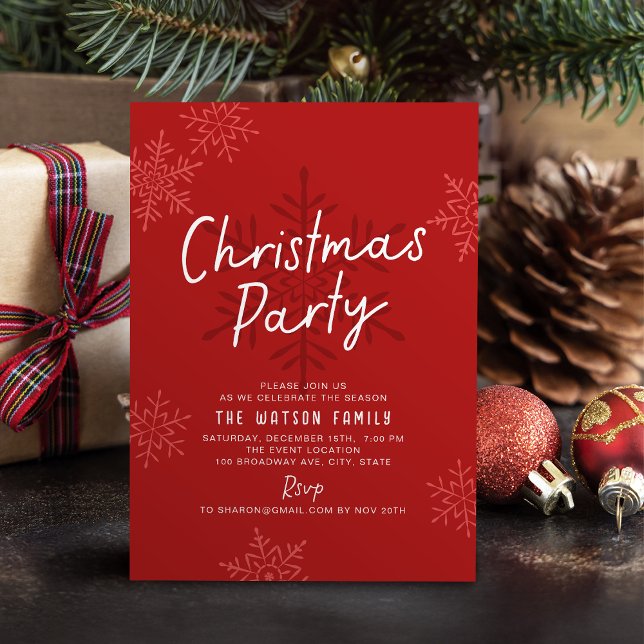 Cartes Pour Fêtes Annuelles Modern Simple Script Snowflakes Christmas Party (Modern Simple Script Snowflakes Christmas Party Holiday Card)