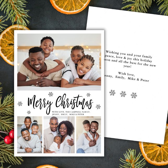 Cartes Pour Fêtes Annuelles Modern Snowflake 4 Photo Collage Christmas (Créateur téléchargé)