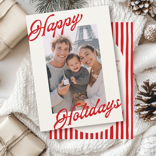 Cartes Pour Fêtes Annuelles Modern Stripes Bright Red Minimalist Happy  (Créateur téléchargé)