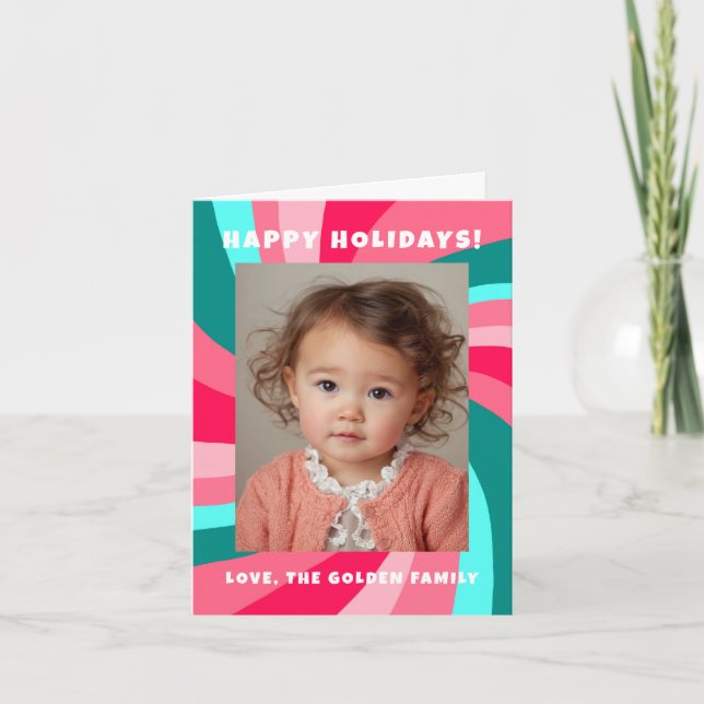 Cartes Pour Fêtes Annuelles Modern Swirl HAPPY HOLIDAYS CUSTOM PHOTO (Devant)