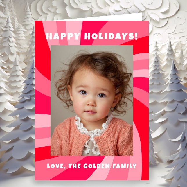 Cartes Pour Fêtes Annuelles Modern Swirl HAPPY HOLIDAYS CUSTOM PHOTO (Modern Swirl HAPPY HOLIDAYS CUSTOM PHOTO Holiday Christmas Pink Red Colorful Card
)