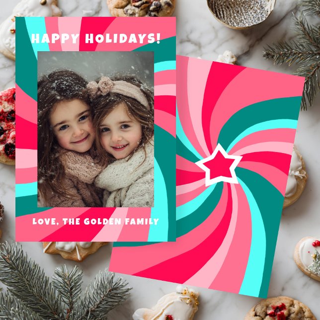 Cartes Pour Fêtes Annuelles Modern Swirl HAPPY HOLIDAYS CUSTOM PHOTO (Modern Swirl HAPPY HOLIDAYS CUSTOM PHOTO Holiday Card
)