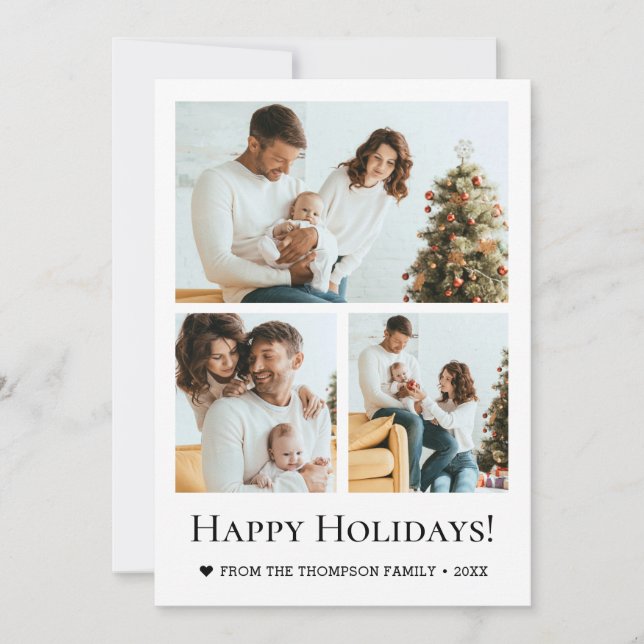 Cartes Pour Fêtes Annuelles Modern Three Photo Family Christmas happy holidays (Devant)